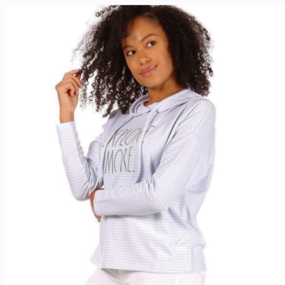 RAE Dunn Explore More blue and white striped soft long sleeve graphic Hoodie - Picture 3 of 10
